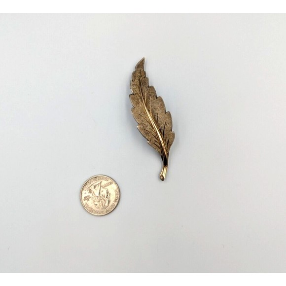 Leaf Sterling Silver Brooch Made In Italy Textured Gold Wash Vintage 925 Pin - Picture 7 of 10